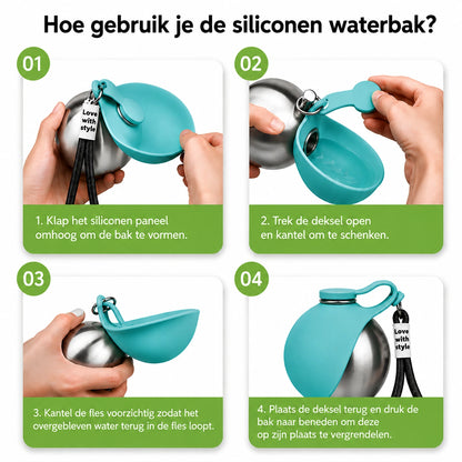 Pawse Drip – Honden drinkfles voor onderweg (2-in-1 met bak)