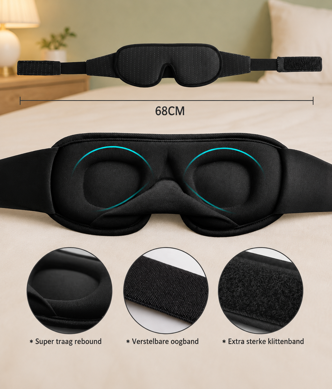 Blackout Comfort Slaapmasker - Premium slaapmasker met 100% lichtblokkering