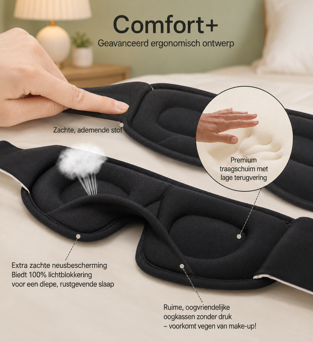 Blackout Comfort Slaapmasker - Premium slaapmasker met 100% lichtblokkering